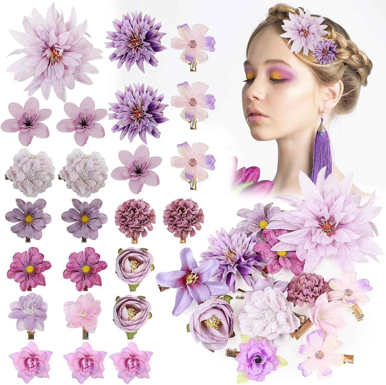24 PCS Flower Hair Clips - Rose Hair Pins Floral Brooches Bridal Headpieces